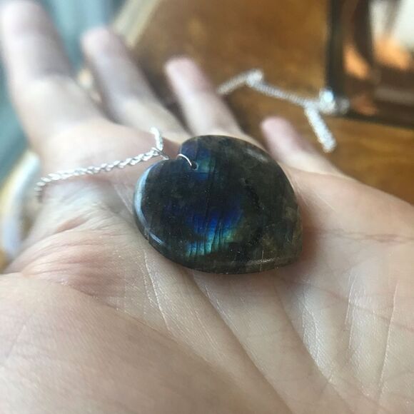 Natural Labradorite Sterling Silver Heart Necklace - Picture 4 of 6